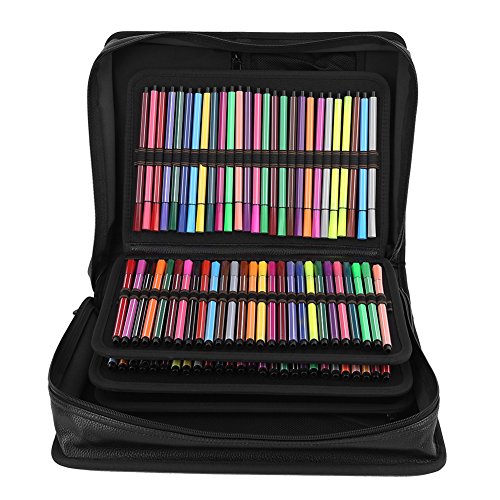 Bolso de Lápices de Colores Bolsa de Almacenamiento de Pluma Bolso de PU Desmontable Estuche Multifuncional de Papelería para Escuela Oficina Viaje 210 Slots(Negro)