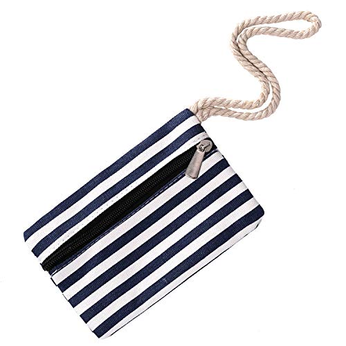 Bolso de Playa Grande con Cremallera Bolso de Hombro a Rayas Azul Oscuro y Blanco