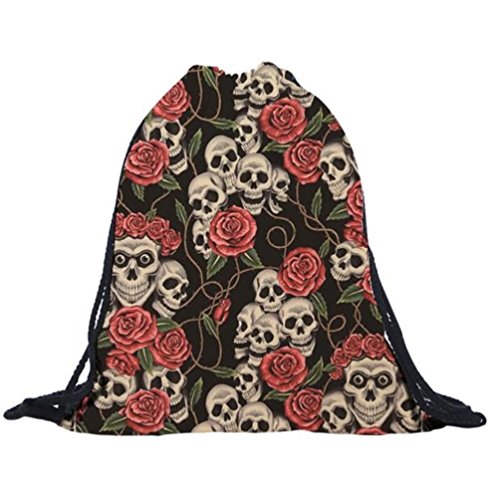 Bolso, mochila, bolsa de deporte, diseño de calaveras y rosas Bolso, mochila, bolsa de deporte, diseño de calaveras y rosas