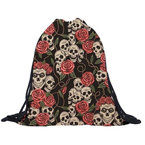 Bolso, mochila, bolsa de deporte, diseño de calaveras y rosas