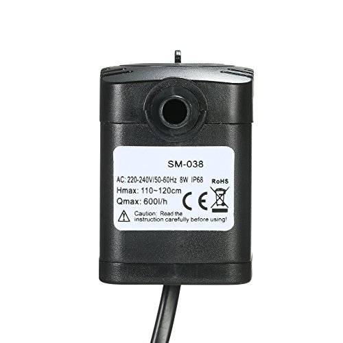 Bomba de Agua Sumergible,Decdeal 600L/H 8W Water Strider - con 2 Boquillas AC220-240V para Acuario Fuentes Estanque Sistemas Hidropónicos Bomba de Agua Sumergible,Decdeal 600L/H 8W Water Strider - con 2 Boquillas AC220-240V para Acuario Fuentes Estanque Sistemas Hidropónicos