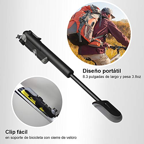 Bomba Para Bicicleta Con Manómetro, [120 PSI] Diyife Mini Bomba De Bicicleta [Set Completo Perfecto], Con Aguja, Kit De Parche, Tapas De VáLvulas Y Montura De Marco Para Presta Y Schrader