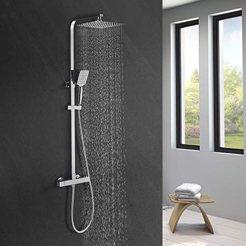 BONADE Columna de Ducha Termostática 38 °C Conjunto de Ducha Cuadrado para Baño con 10" Alcachofa Ducha Lluvia en Acero Inoxidable y 3 Tipos Ducha de Mano y Barra Altura Ajustable BONADE Columna de Ducha Termostática 38 °C Conjunto de Ducha Cuadrado para Baño con 10" Alcachofa Ducha Lluvia en Acero Inoxidable y 3 Tipos Ducha de Mano y Barra Altura Ajustable