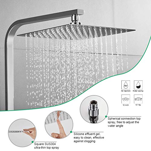 BONADE Columna de Ducha Termostática 38 °C Conjunto de Ducha Cuadrado para Baño con 10" Alcachofa Ducha Lluvia en Acero Inoxidable y 3 Tipos Ducha de Mano y Barra Altura Ajustable