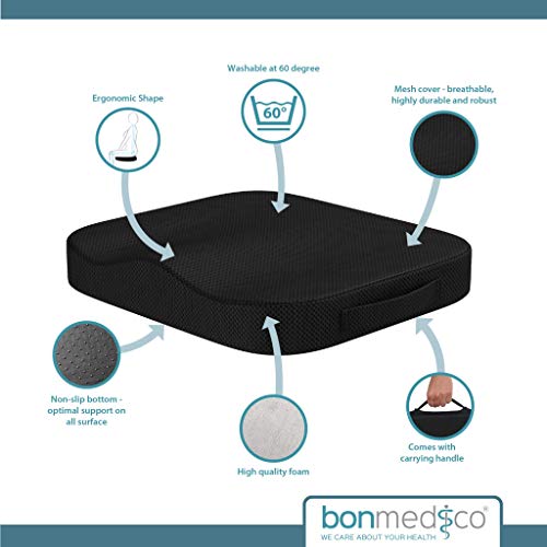 bonmedico Cojín Comfort, Cojín de Asiento Ergonómico para un Mejor Confort de Asiento, Cojín de Asiento de Espuma de Memoria Innovadora, Cojín de Asiento de Uso Universal.