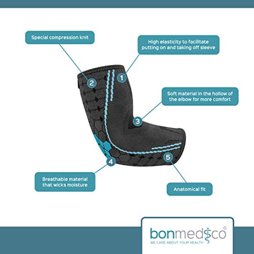 bonmedico Farko Vendaje para Codo, Unisex, Soporte para Articulaciones, Vendaje Articular Elástico de Tejido de Compresión para el Dolor y la Prevención, Izquierda y Derecha, S bonmedico Farko Vendaje para Codo, Unisex, Soporte para Articulaciones, Vendaje Articular Elástico de Tejido de Compresión para el Dolor y la Prevención, Izquierda y Derecha, S