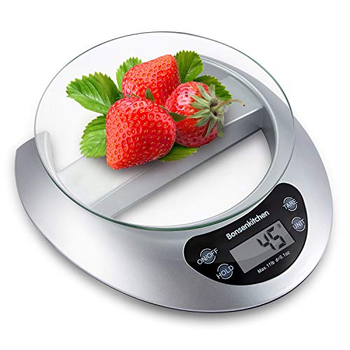 Bonsenkitchen Báscula Digital Balanza de Cocina Profesional, Escala de Peso de Alta Precisión con Vidrio Desmontable y Pantalla LCD - 5 kg / 11 lb, Báscula de Alimentos Electrónica Plata (KS8802) Bonsenkitchen Báscula Digital Balanza de Cocina Profesional, Escala de Peso de Alta Precisión con Vidrio Desmontable y Pantalla LCD - 5 kg / 11 lb, Báscula de Alimentos Electrónica Plata (KS8802)