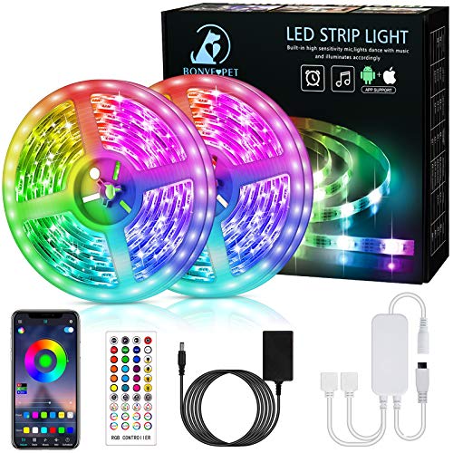 Bonve Pet 12M Tiras LED RGB 5050, Bluetooth Musical Tiras LED 12V Tiras de Luces LED Iluminación, Control de APP y Remoto Control de 40 Teclas,16 Millones de Colores, Modo Temporizador Bonve Pet 12M Tiras LED RGB 5050, Bluetooth Musical Tiras LED 12V Tiras de Luces LED Iluminación, Control de APP y Remoto Control de 40 Teclas,16 Millones de Colores, Modo Temporizador