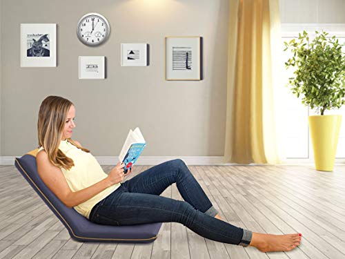 bonVIVO Easy II Silla Acolchada de Suelo con Respaldo Ajustable, Cómoda, Plegable y Versátil - Silla para Meditar, Yoga, Lectura, Ver TV o Gaming, Adecuada para Hogar u Oficina, Color Azúl