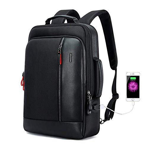 BOPAI Mochila con Aumento Inteligente y antirrobo para computadora portátil con Carga USB Mochila empresarial de Viaje para 15.6 Pulgadas Hombres Resistente al Agua Mochila universitaria, Negra