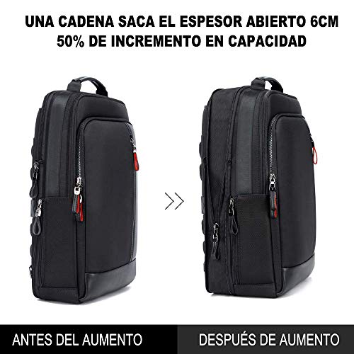 BOPAI Mochila con Aumento Inteligente y antirrobo para computadora portátil con Carga USB Mochila empresarial de Viaje para 15.6 Pulgadas Hombres Resistente al Agua Mochila universitaria, Negra