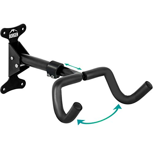 Borgen Soporte de pared para bicicletas I Soporte para colgar bicicletas - Ángulo y distancia de pared ajustable, plegable, MTB, bicicleta de carreras - Acolchado extra suave