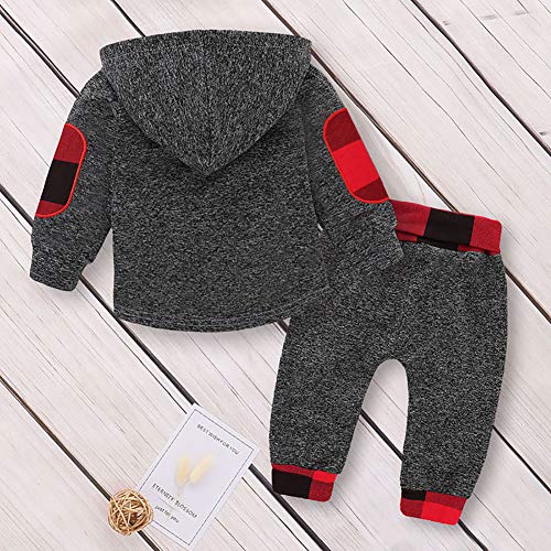 Borlai Baby Boy Girl Sudadera con Capucha Pantalones y Tops Conjuntos de Ropa Conjuntos de Regalos de Sudadera Encantadora de Moda, 2 Piezas, Gris Oscuro, 3-6 Meses