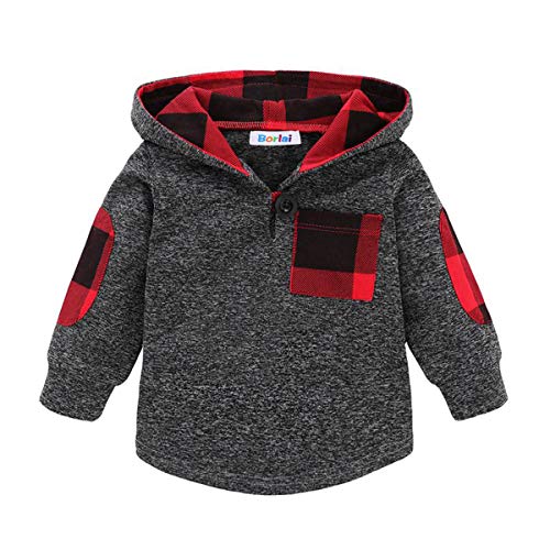 Borlai Baby Boy Girl Sudadera con Capucha Pantalones y Tops Conjuntos de Ropa Conjuntos de Regalos de Sudadera Encantadora de Moda, 2 Piezas, Gris Oscuro, 3-6 Meses