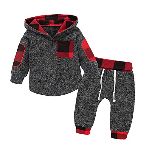 Borlai Baby Boy Girl Sudadera con Capucha Pantalones y Tops Conjuntos de Ropa Conjuntos de Regalos de Sudadera Encantadora de Moda, 2 Piezas, Gris Oscuro, 3-6 Meses