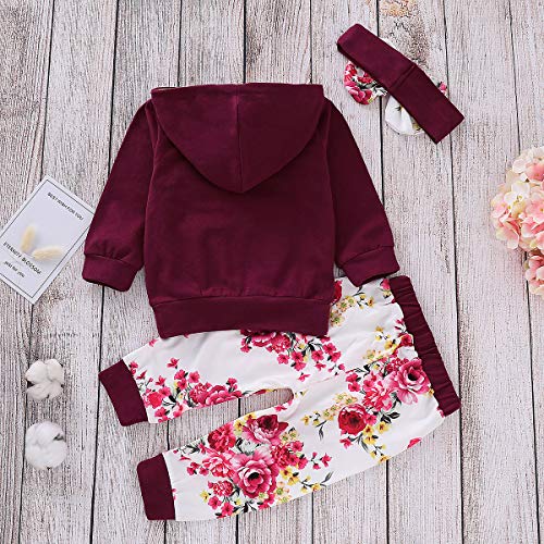 Borlai Bebé niña Floral con Capucha Traje de chándal Sudadera Pantalones Conjunto de Ropa 1-5 años (Rojo púrpura, 4-5 años)