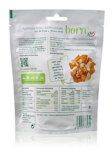 Born Diet - Mix de Fruta Semideshidratada y Frutos Secos 100% Naturales - Vegetariano, Vegano, Paleo, sin Gluten, sin Lactosa, sin Azúcar Refinado - Doy Pack 55 G