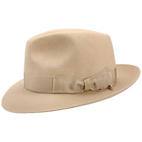 Borsalino Sombrero Fedora 50 Gramos Mujer/Hombre - Made in Italy de Fieltro Pelo Sombreros con Banda Grosgrain Verano/Invierno - 57 cm Beige Borsalino Sombrero Fedora 50 Gramos Mujer/Hombre - Made in Italy de Fieltro Pelo Sombreros con Banda Grosgrain Verano/Invierno - 57 cm Beige