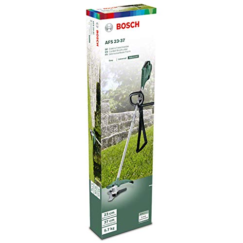 Bosch AFS 23-37 - Desbrozadora (cuchilla de 3 hojas, bobina para hilos de corte, 3 hilos de corte, empuñadura adicional, caperuza en caja de cartón, potencia de 1000 W)