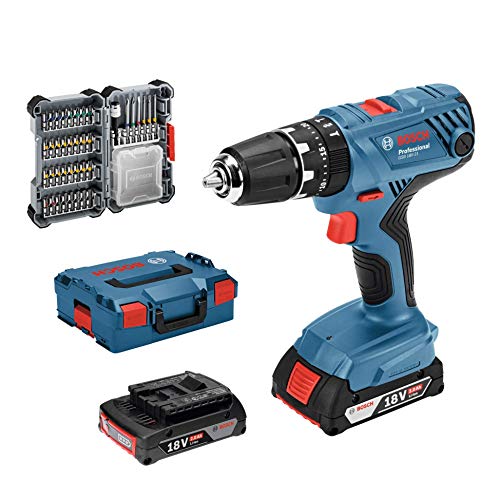 Bosch Professional 18V System Taladro percutor a batería GSB 18V-21 (incl. batería de 2x2,0 Ah, juego de accesorios de 40 piezas, en L-BOXX 136) - Amazon Edición