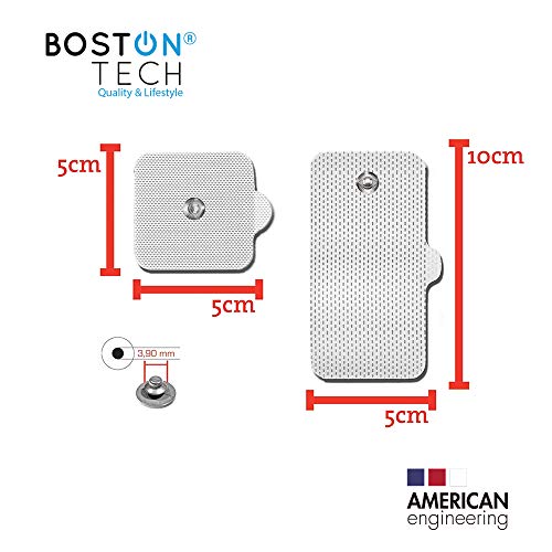 Boston Tech Electrodos autoadhesivos Reutilizables Compex supersoft para unidades de TENS/EMS de estimulación muscular, Conexión Snap (Botón) Tecnología Premium de 3 Capas. 16 Unidades.
