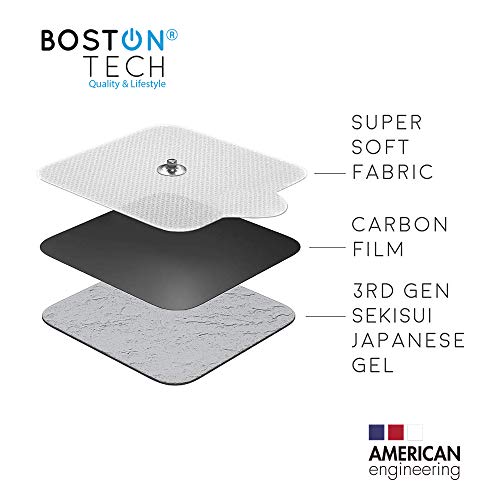 Boston Tech Electrodos autoadhesivos Reutilizables Compex supersoft para unidades de TENS/EMS de estimulación muscular, Conexión Snap (Botón) Tecnología Premium de 3 Capas. 16 Unidades.