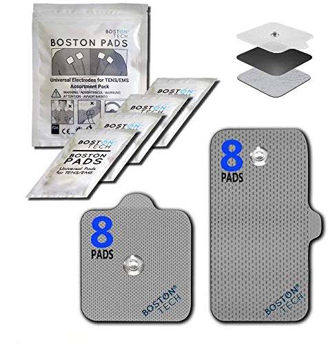 Boston Tech Electrodos autoadhesivos Reutilizables Compex supersoft para unidades de TENS/EMS de estimulación muscular, Conexión Snap (Botón) Tecnología Premium de 3 Capas. 16 Unidades.