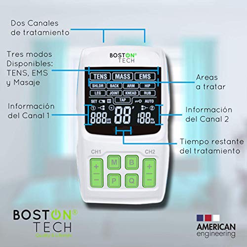 Boston Tech WE112 - Boston Tech - We-112 - Electroestimulador Digital Profesional 3 En 1, Tens, Ems, Masaje. Alivio Al Dolor Y Fortalecimiento Muscular General, Pantalla Lcd, 2 Canales, 4 Boston Tech WE112 - Boston Tech - We-112 - Electroestimulador Digital Profesional 3 En 1, Tens, Ems, Masaje. Alivio Al Dolor Y Fortalecimiento Muscular General, Pantalla Lcd, 2 Canales, 4