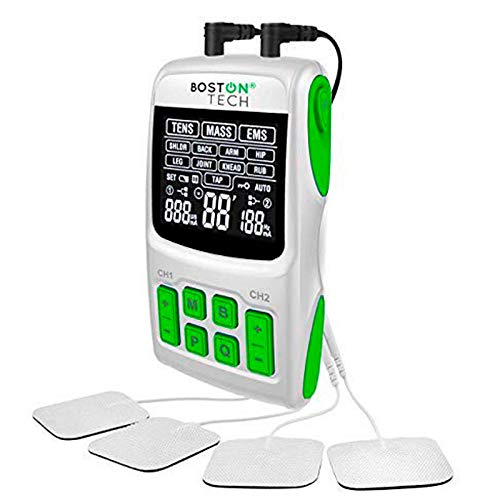 Boston Tech WE112 - Boston Tech - We-112 - Electroestimulador Digital Profesional 3 En 1, Tens, Ems, Masaje. Alivio Al Dolor Y Fortalecimiento Muscular General, Pantalla Lcd, 2 Canales, 4