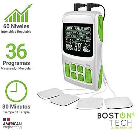 Boston Tech WE112 - Boston Tech - We-112 - Electroestimulador Digital Profesional 3 En 1, Tens, Ems, Masaje. Alivio Al Dolor Y Fortalecimiento Muscular General, Pantalla Lcd, 2 Canales, 4 Boston Tech WE112 - Boston Tech - We-112 - Electroestimulador Digital Profesional 3 En 1, Tens, Ems, Masaje. Alivio Al Dolor Y Fortalecimiento Muscular General, Pantalla Lcd, 2 Canales, 4