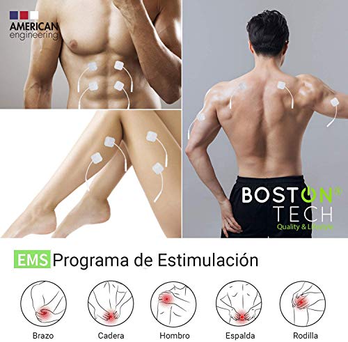 Boston Tech WE112 - Boston Tech - We-112 - Electroestimulador Digital Profesional 3 En 1, Tens, Ems, Masaje. Alivio Al Dolor Y Fortalecimiento Muscular General, Pantalla Lcd, 2 Canales, 4