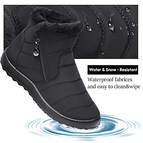 Botas de Nieve para Mujer,Camfosy Botines de Invierno Impermeables Piel Interior cálida Zapatos Planos Tacón Plano Ciudad Botas Antideslizante Cómoda Negro Azul Rojo 2020