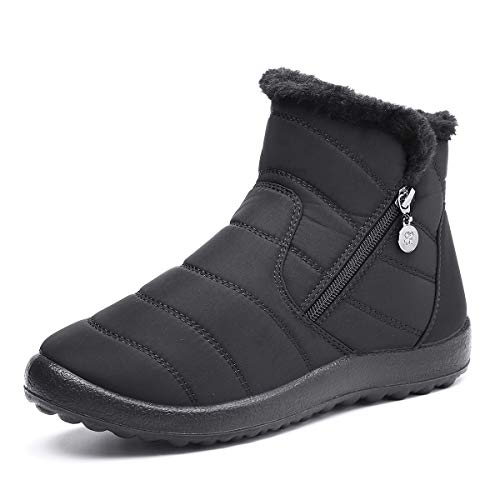 Botas de Nieve para Mujer,Camfosy Botines de Invierno Impermeables Piel Interior cálida Zapatos Planos Tacón Plano Ciudad Botas Antideslizante Cómoda Negro Azul Rojo 2020