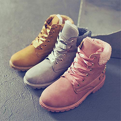 Botas Nieve Mujer Otoño Invierno Calentar Piel Forro Botines Retro Snow Boots Cordones Zapatillas Planas Gris 40