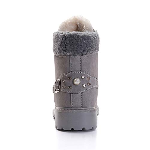 Botas Nieve Mujer Otoño Invierno Calentar Piel Forro Botines Retro Snow Boots Cordones Zapatillas Planas Gris 40