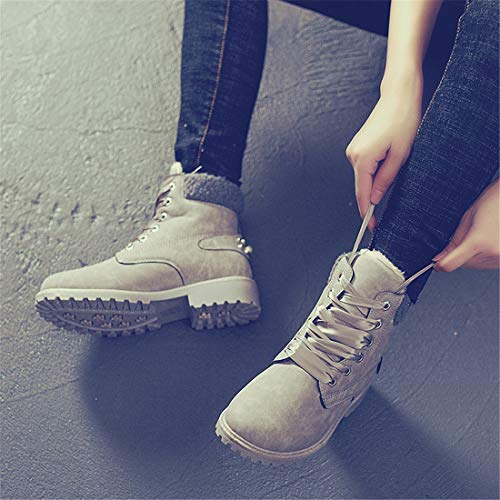 Botas Nieve Mujer Otoño Invierno Calentar Piel Forro Botines Retro Snow Boots Cordones Zapatillas Planas Gris 40