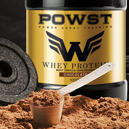 Bote Proteina Whey, Proteína de suero de leche en polvo, 1Kg (sabor Chocolate) POWST