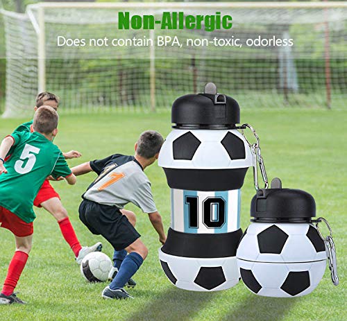 Botella Agua Silicona Diseño Fútbol 10 Argentina - Plegable - Niños, Niñas y Adultos - Muy resistente - Agua limpia y pura - 550ml