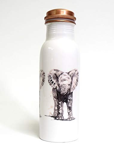 Botella de agua de cobre puro estilo pureza, tamaño grande de 750 ml, uso diario para deporte, yoga y en casa (bebé elefante)