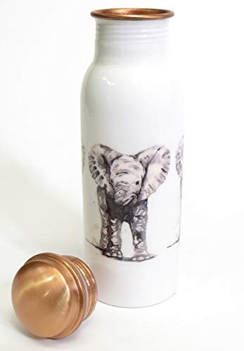 Botella de agua de cobre puro estilo pureza, tamaño grande de 750 ml, uso diario para deporte, yoga y en casa (bebé elefante)