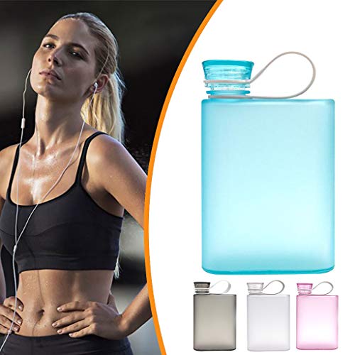 Botella de agua portátil con asa de transporte, botella plana A5 para cerveza y bebidas, reutilizable y a prueba de fugas, transparente, para viajes, al aire libre, para el gimnasio, azul, 400-500 ml Botella de agua portátil con asa de transporte, botella plana A5 para cerveza y bebidas, reutilizable y a prueba de fugas, transparente, para viajes, al aire libre, para el gimnasio, azul, 400-500 ml