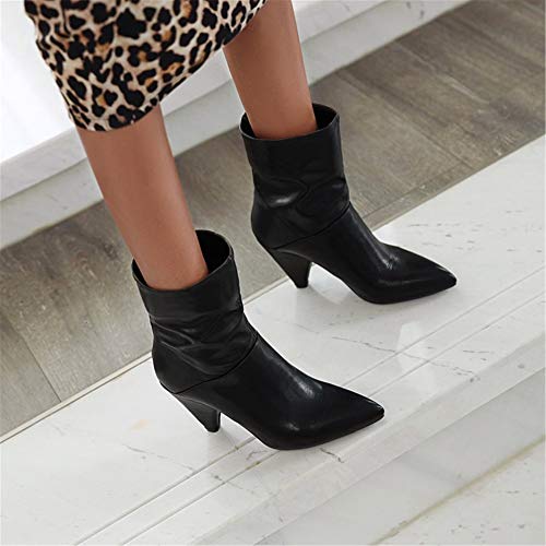 Botines Anchos Pantorrilla Mujer (9 cm) Tacón Alto Botas Punta Puntiaguda Botas Cuero Vegetarianas,Negro,42EU(10.5US) Botines Anchos Pantorrilla Mujer (9 cm) Tacón Alto Botas Punta Puntiaguda Botas Cuero Vegetarianas,Negro,42EU(10.5US)