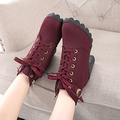 Botines Mujer Tacon Plataforma Botas Invierno Moda 2019 Zapatos Militares con Cordones Botines de Tacón Grueso Zapatos de Discoteca Antideslizante Botin Hebillas Yvelands(rojo,38)