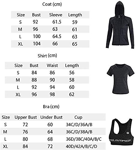 BOTRE 5 Piezas Conjuntos Deportivos para Mujer Chándales Ropa de Correr Yoga Fitness Tenis Suave Transpirable Cómodo (Negro, M)