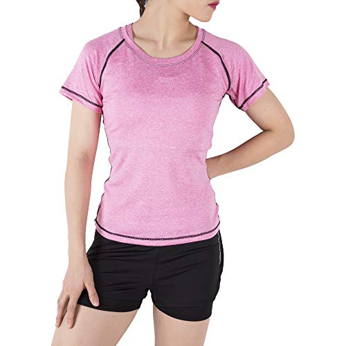 BOTRE 5 Piezas Conjuntos Deportivos para Mujer Chándales Ropa de Correr Yoga Fitness Tenis Suave Transpirable Cómodo (Rosa, L)