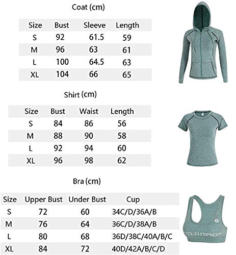 BOTRE 5 Piezas Conjuntos Deportivos para Mujer Chándales Ropa de Correr Yoga Fitness Tenis Suave Transpirable Cómodo (Verde, S)