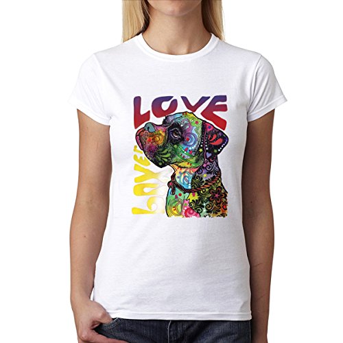 Boxer Perro Amor Mujer Camiseta Blanco S