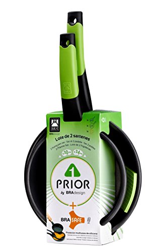 BRA Prior - Juego de 2 Sartenes de Aluminio + 1 Tapa Protectora, 20 y 24 cm