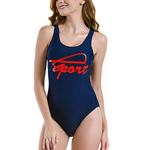 Braguitas De Bikini para Mujer Traje De Baño Deportivo De Una Pieza Traje De Baño con Estampado A Rayas Trajes De Baño De Carreras para Mujer Bañadores con Espalda En U-A_L