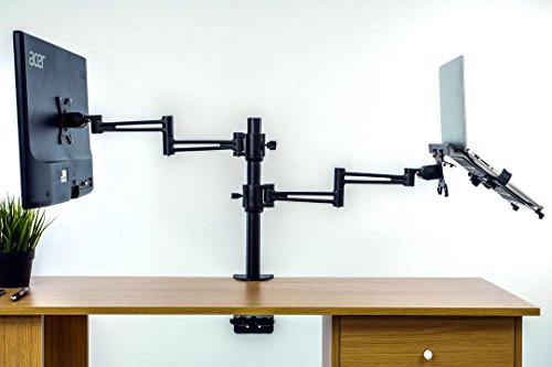Bramley Power LCD LED doble monitor escritorio soporte brazo soporte, fuerte y luz de fundición de aluminio soporta hasta 10Kg 30" monitor, Tilt y giratorio (monitor y computadora portátil)